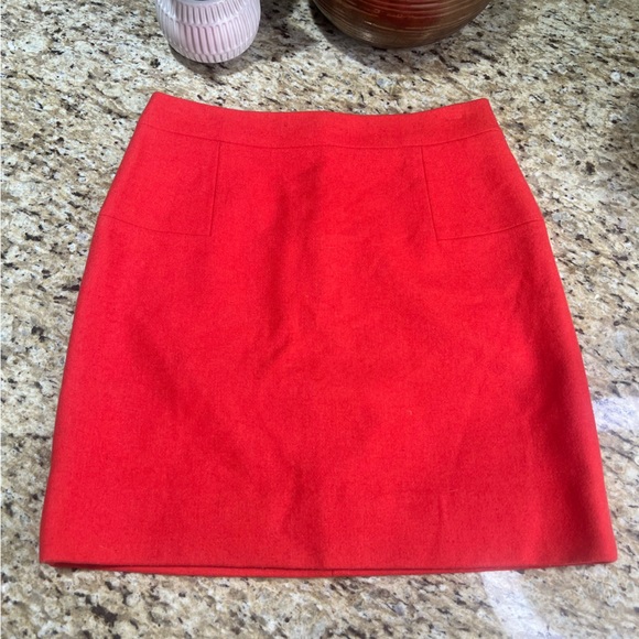 J Crew Coral Orange Wool Blend Mini Skirt 0 - Picture 2 of 10